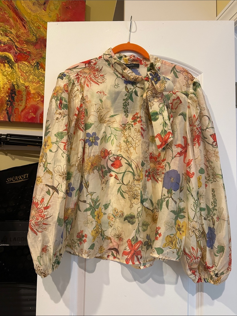 Marc New York Cream Floral Tie-Neck Blouse